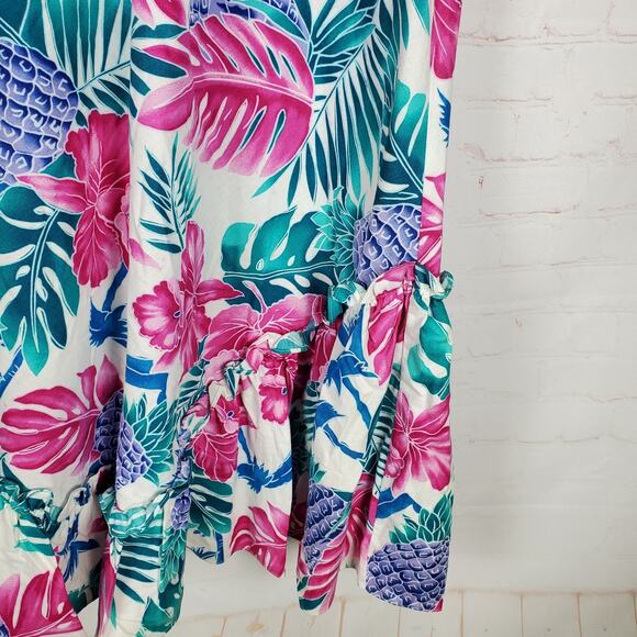 Vintage 70s Hilo Hattie Shift Sun Dress Size M Ruffle Sleeveless Pockets Cotton - Picture 7 of 13